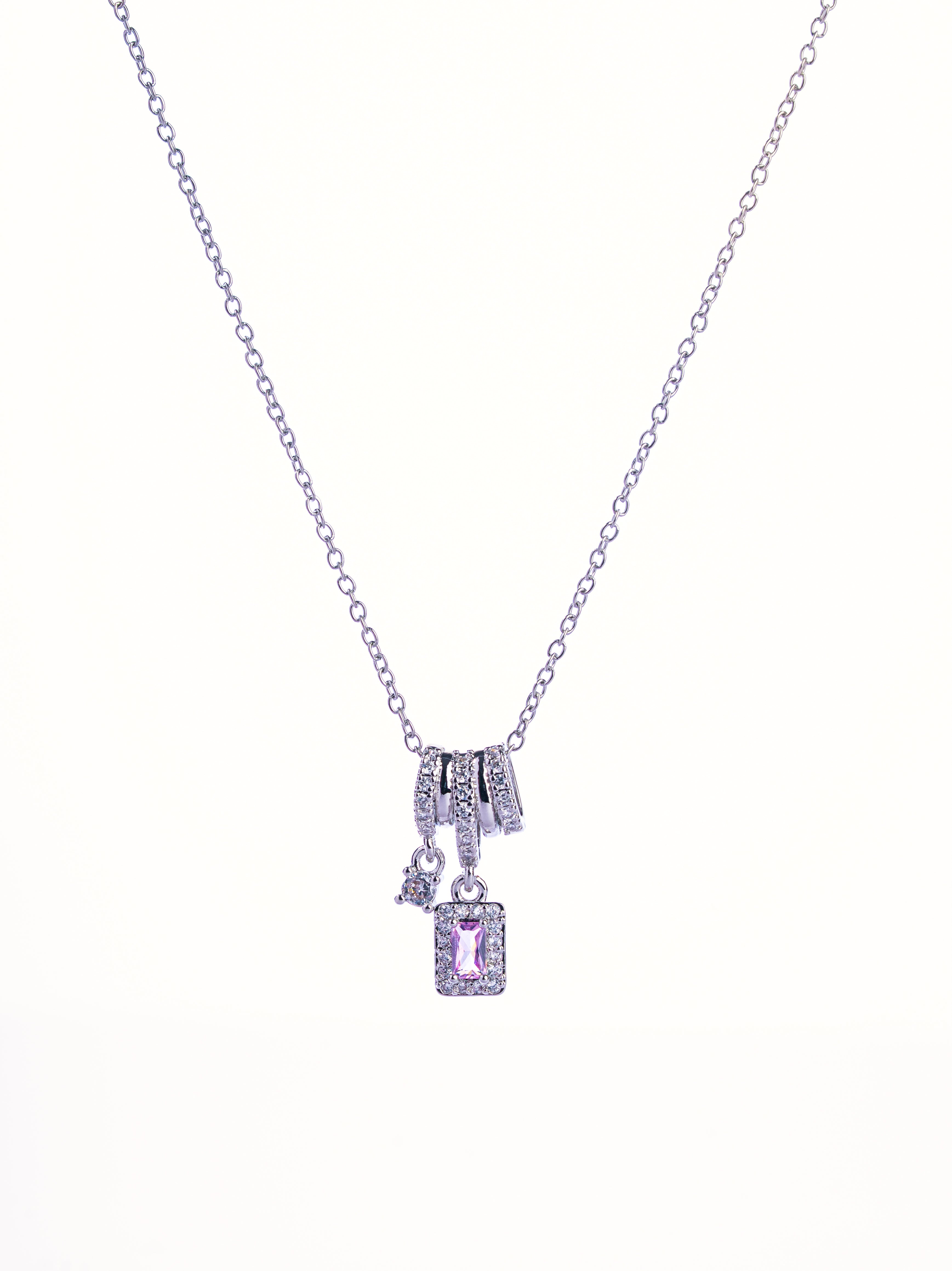 Pastel Bloom silver chain necklace with pastel blue, pink, white stone charms �? anti-tarnish, waterproof.
