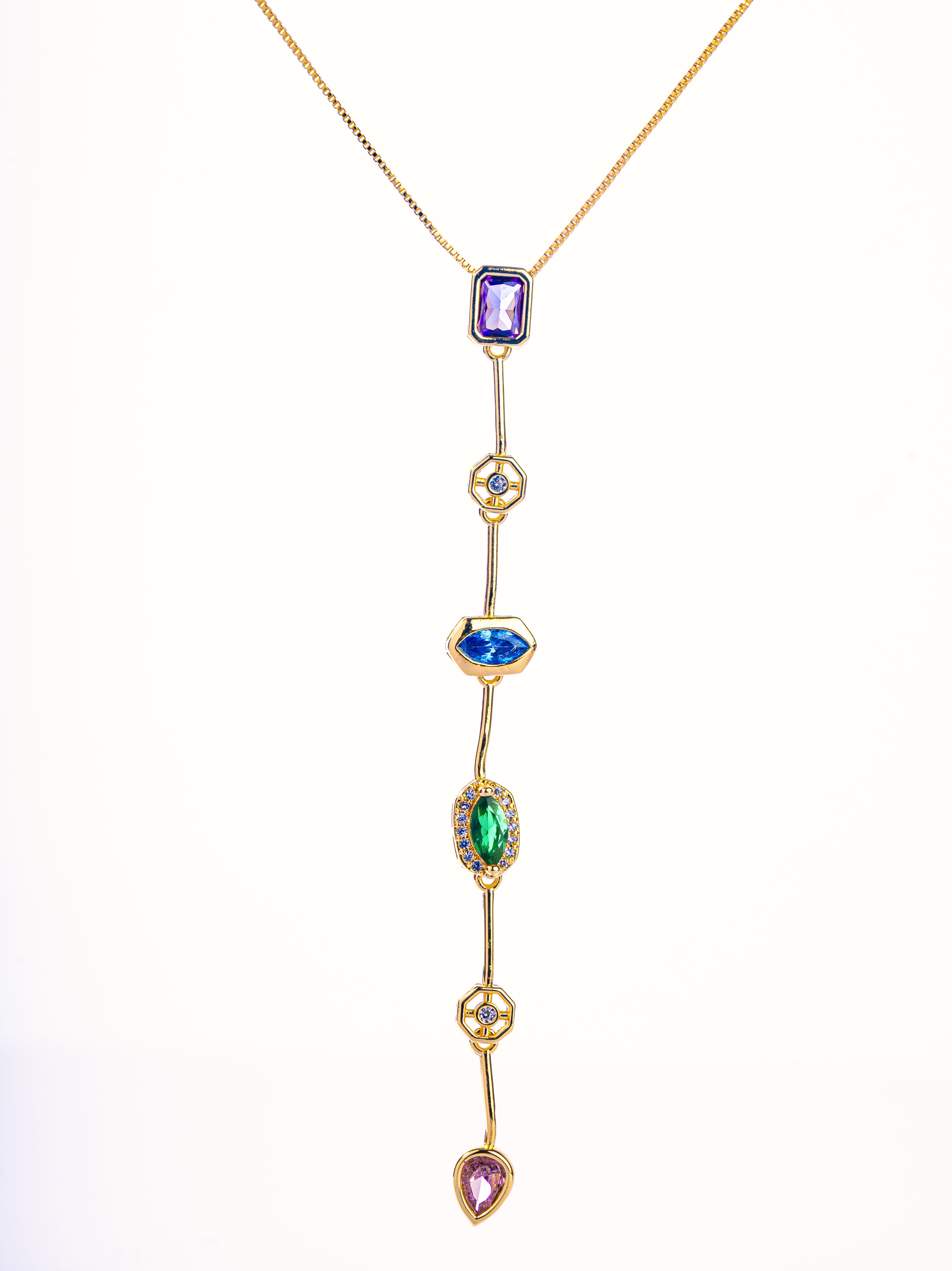 18k gold-plated Leya gemstone pendant necklace �? chic statement gemstone necklace, anti-tarnish and waterproof for evening and everyday wear.