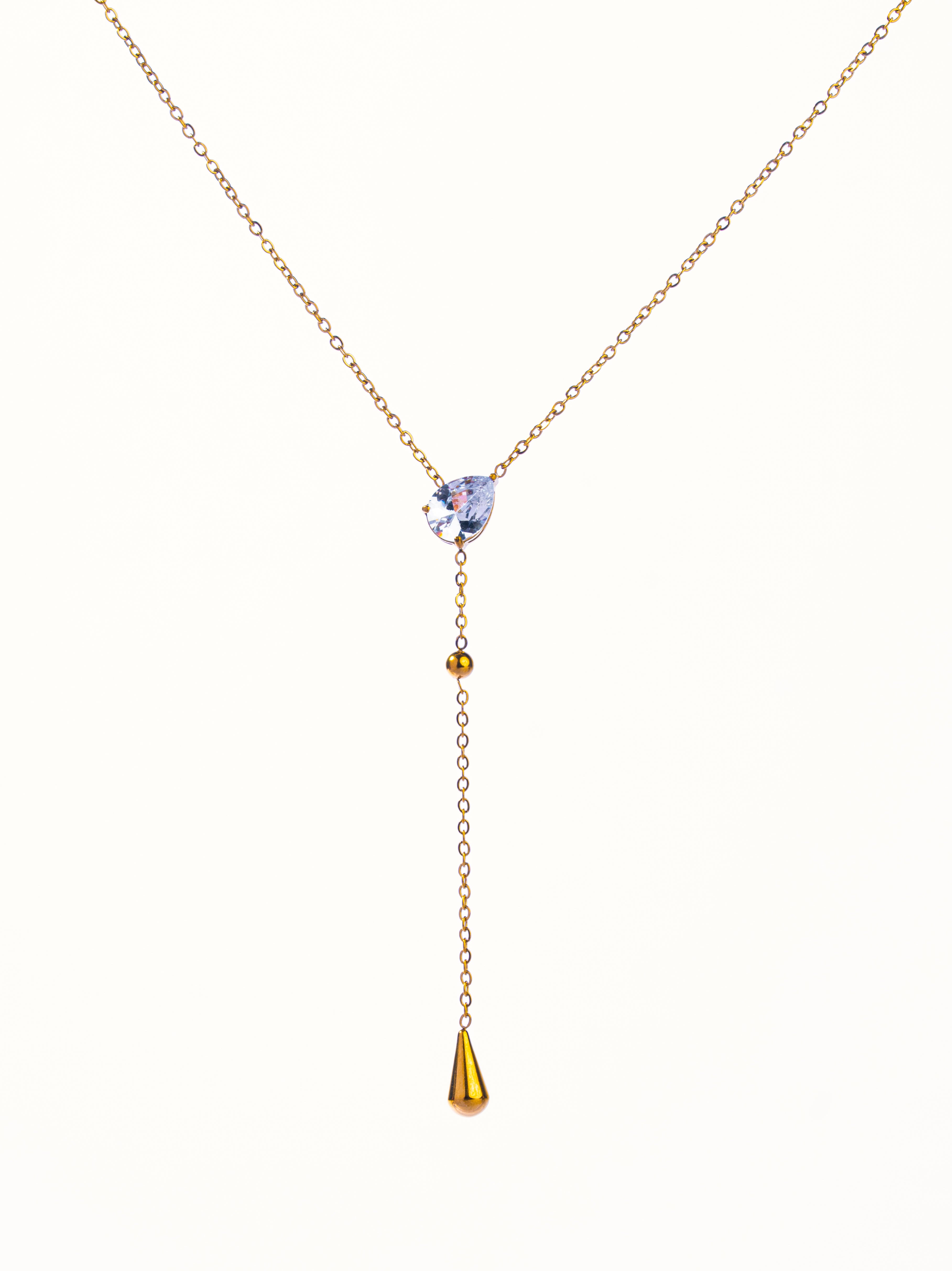18k gold-plated stone lariat necklace �? chic deep-neckline lariat with stone drop, anti-tarnish and waterproof for evening wear.