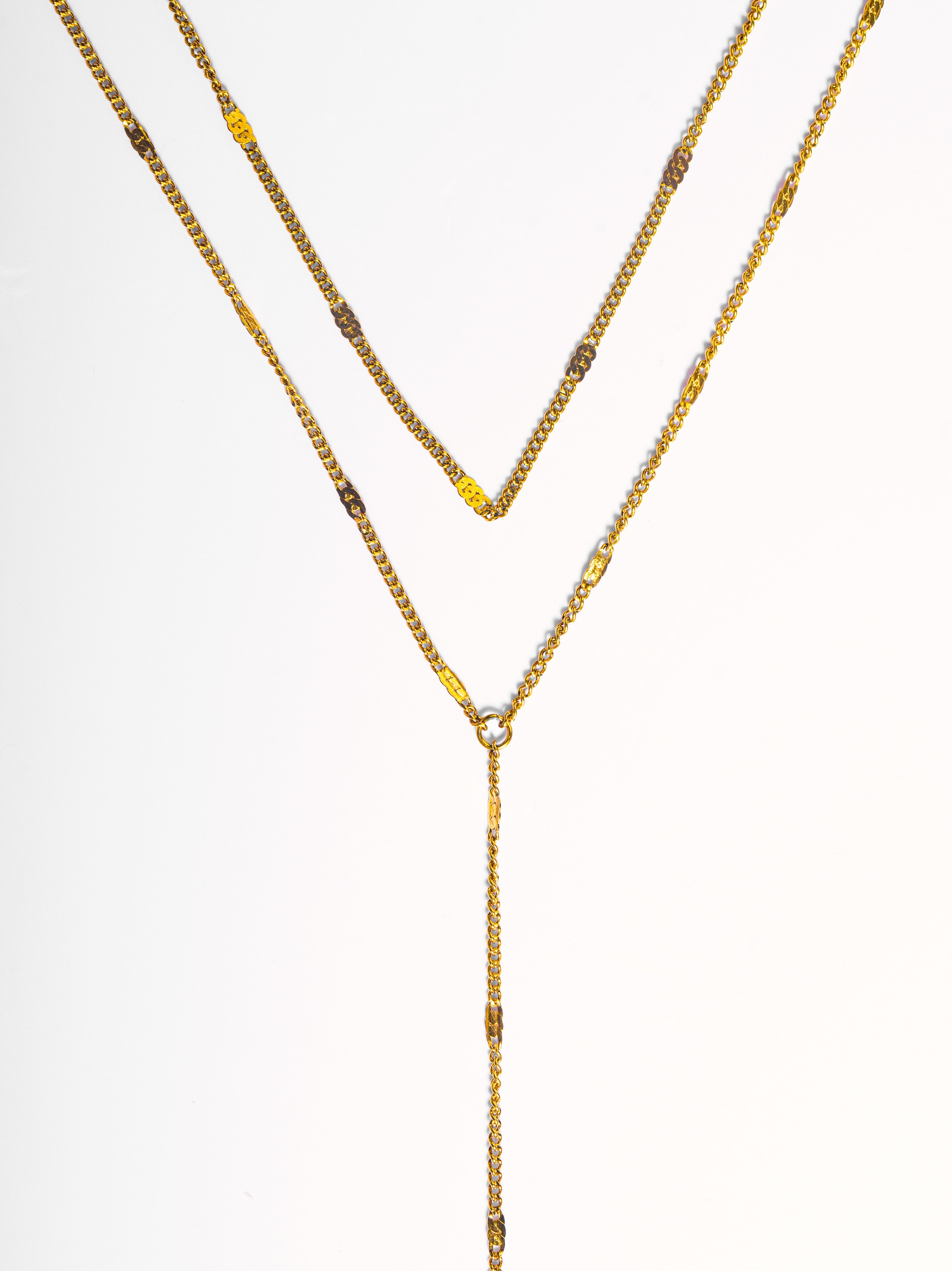 Styled view of Lariat necklace �? 18k gold-plated chic lariat for evening and gifting.