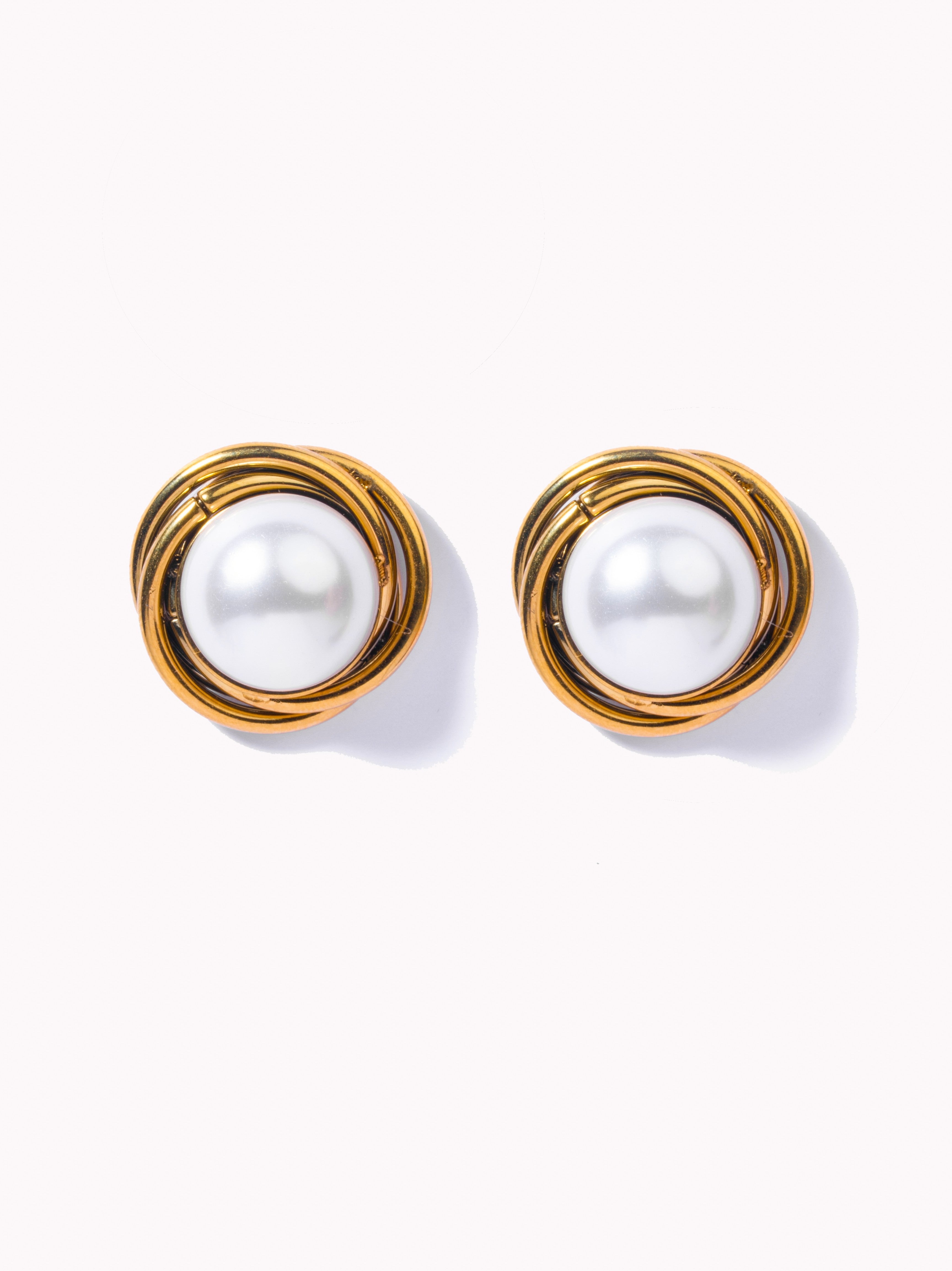 18k gold-plated big pearl drop earrings �? bold bridal statement pearl drops, anti-tarnish and waterproof for evening and bridal wear.