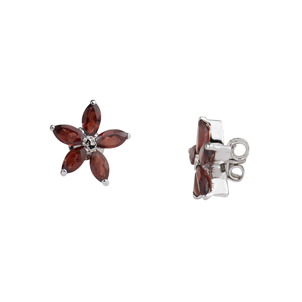 925 Sterling Silver Garnet Eartops for Women | Natural Red Gemstone Stud Earrings | Rhodium Finish Silver Jewelry