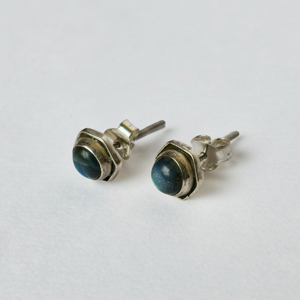 925 Sterling Silver Labradorite Eartops for Women | Natural Blue Gemstone Stud Earrings | High Polish Daily Wear Silver Jewelry