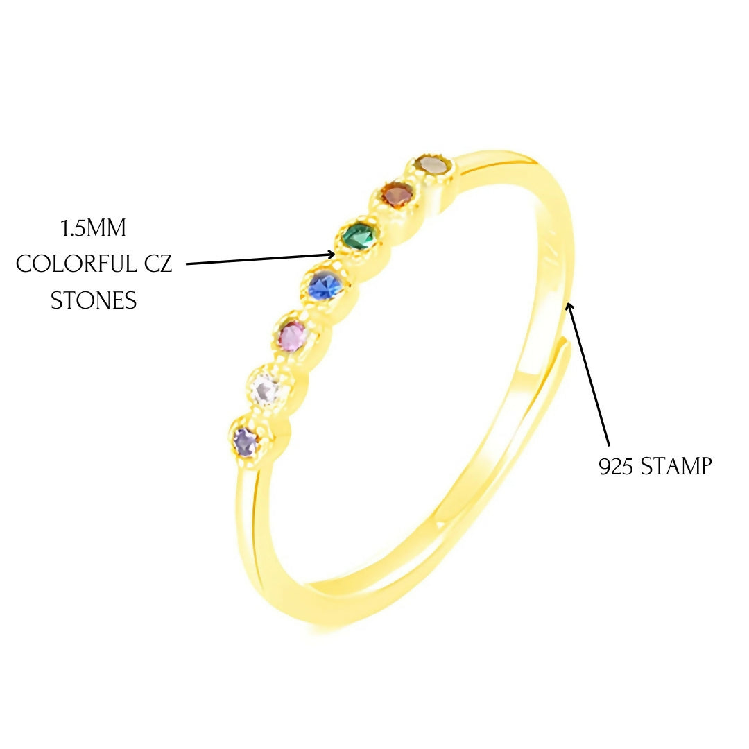 Brd Jewelry 925 Sterling Silver Gold Plated Muticolor Cz Adjustable Ring I Gold Dainty Ring For Women & Girls