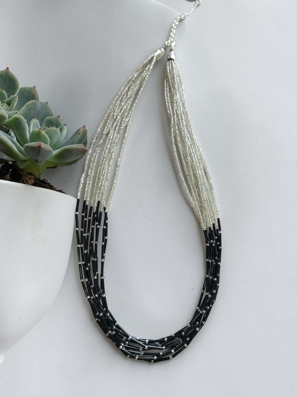 Black & White Multi-Strand Statement Long Necklace - view 8