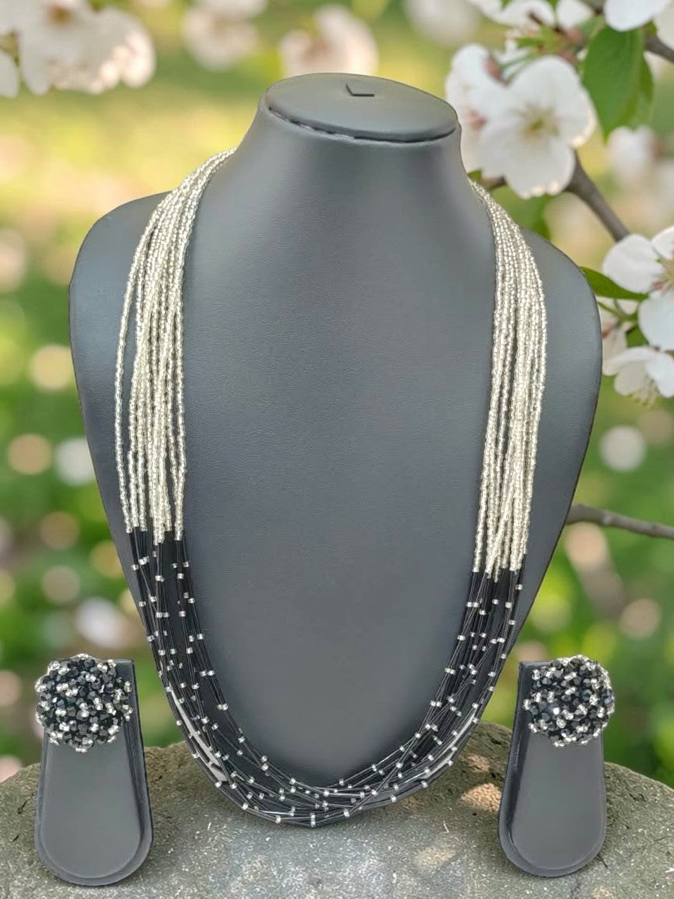 Black & White Multi-Strand Statement Long Necklace - view 4
