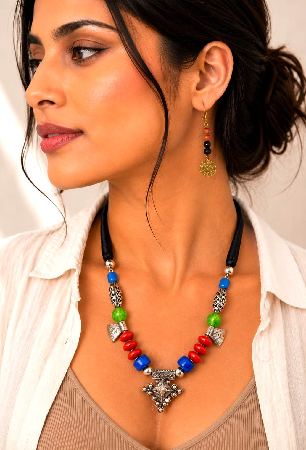 Tafraoute Silver Trade Bead Diamond Pendant Moroccan Berber Tribal Necklace for Women