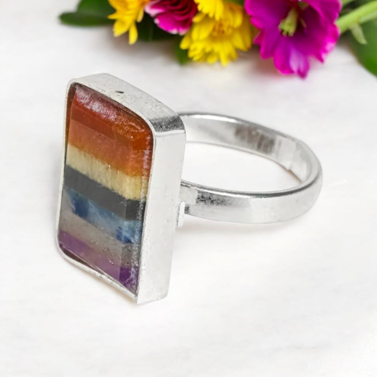 Seven Chakra Adjustable Ring for Energy Balance & Healing Power
