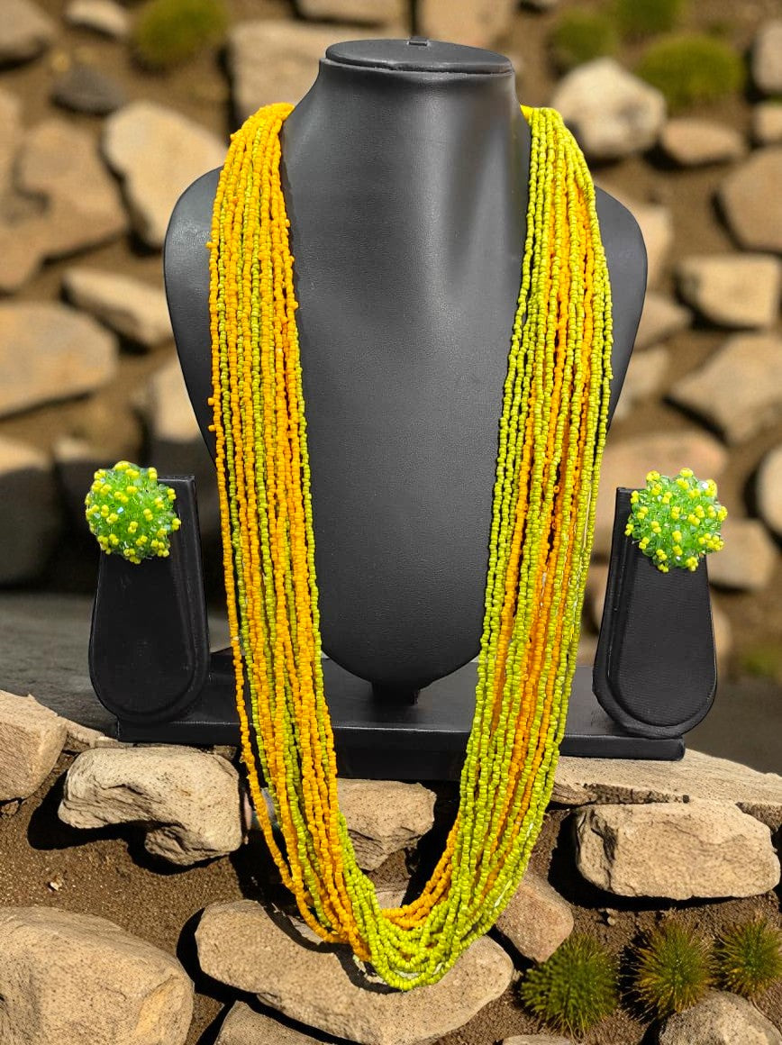 RangSaaz 20-Layer Luxe Long Beaded Necklace (With Optional Statement Earrings) - 16 Colors Available