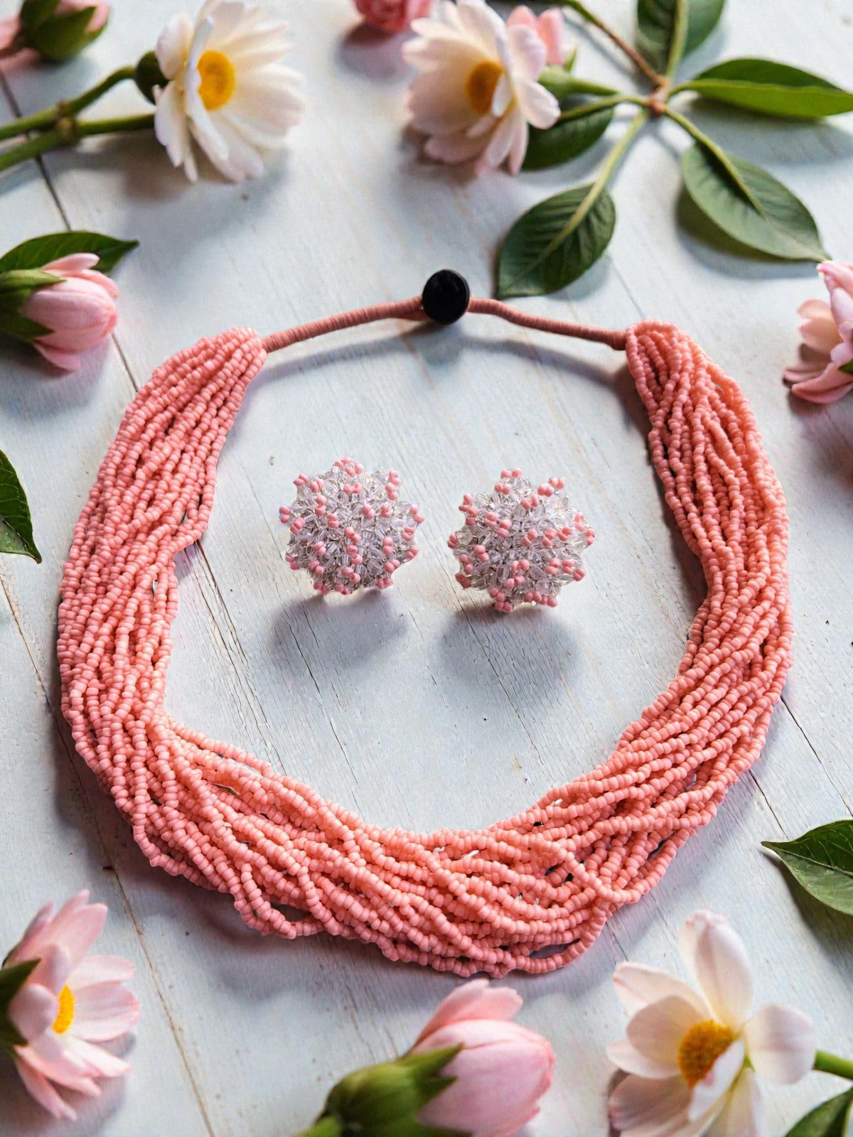 Pink Whisper: Handmade Multi-Layered  Beaded Necklace(20 Layers)