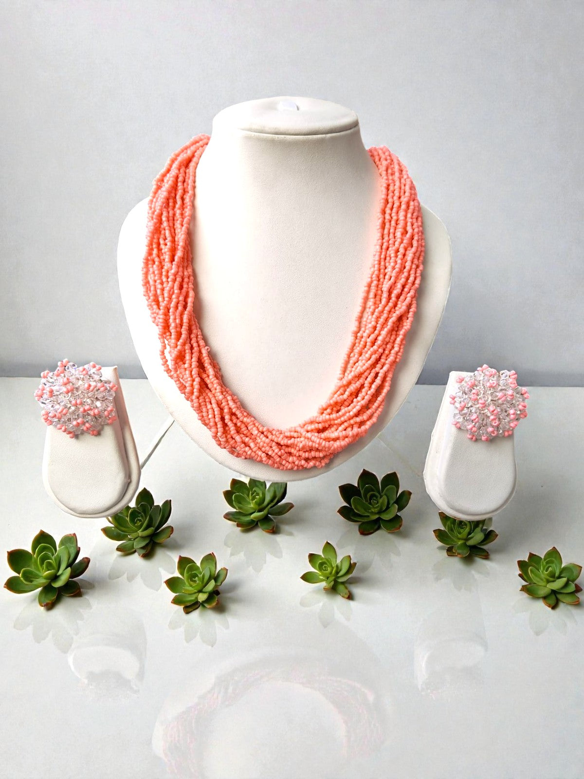 Pink Whisper: Handmade Multi-Layered  Beaded Necklace(20 Layers)