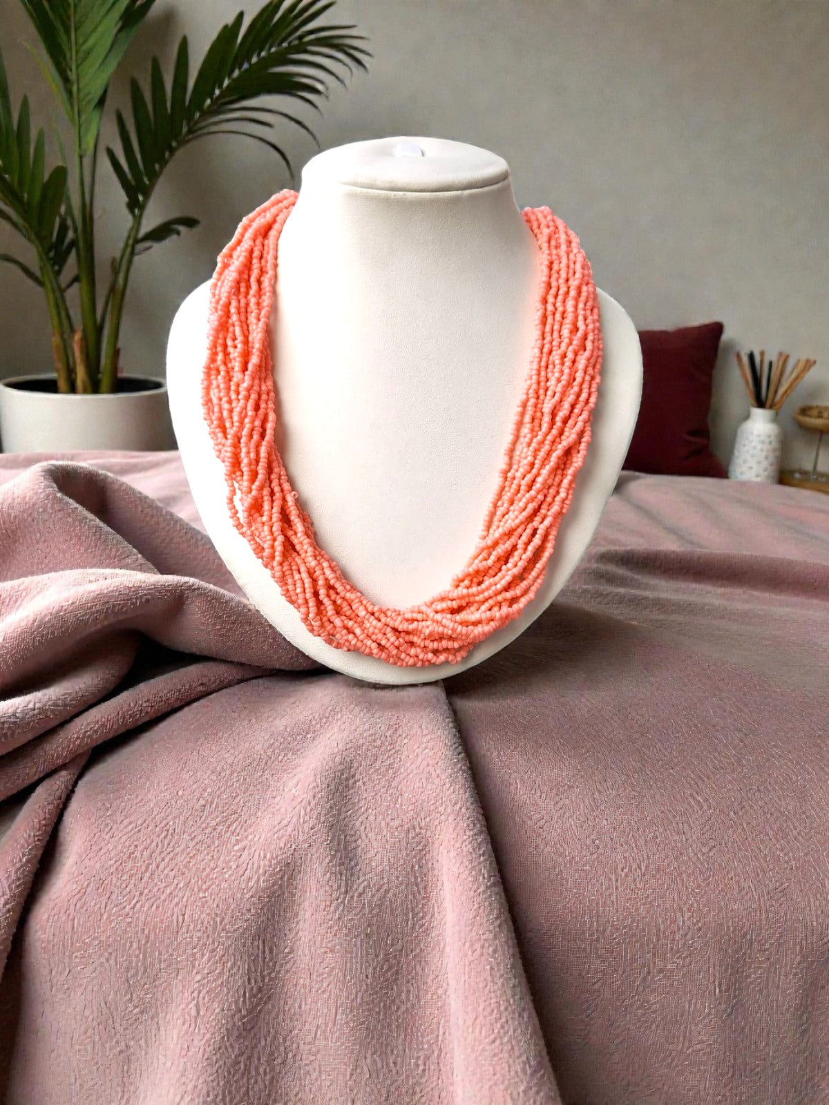 Pink Whisper: Handmade Multi-Layered  Beaded Necklace(20 Layers)