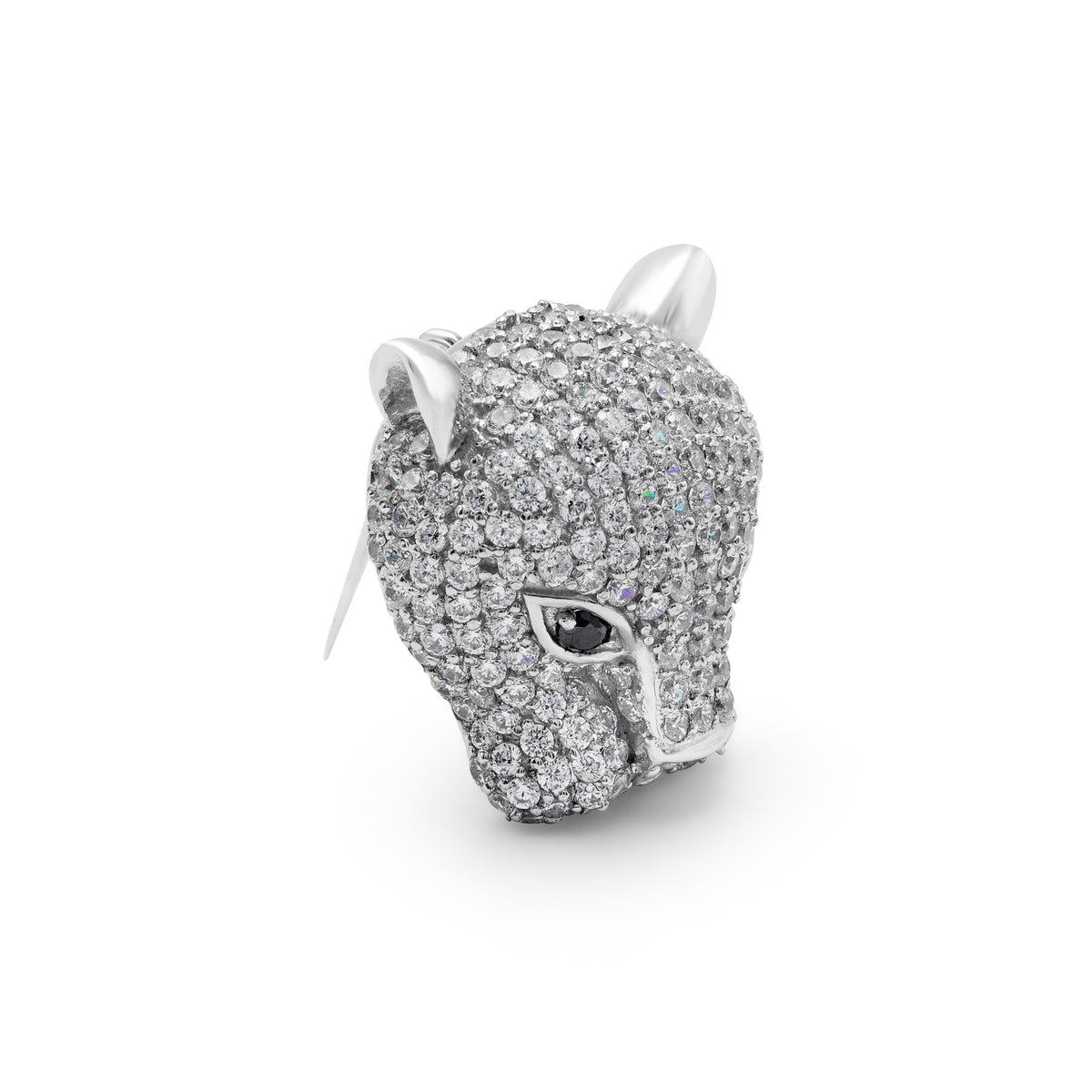 White Gold Plated Cubic Zirconias Panther Brooch Side View