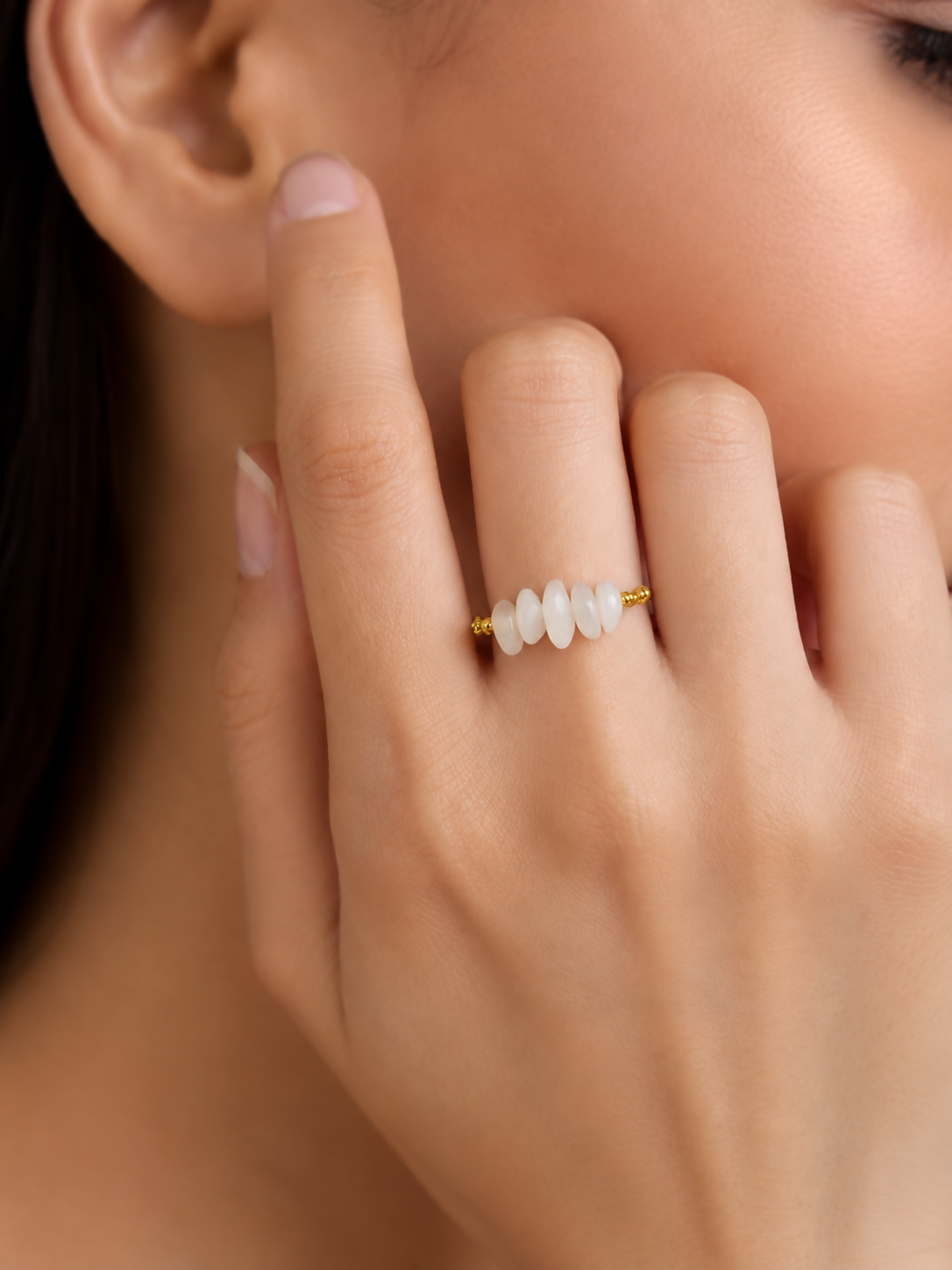 Ivory Drift White Onyx Gold Plated 925 Sterling Silver Ring
