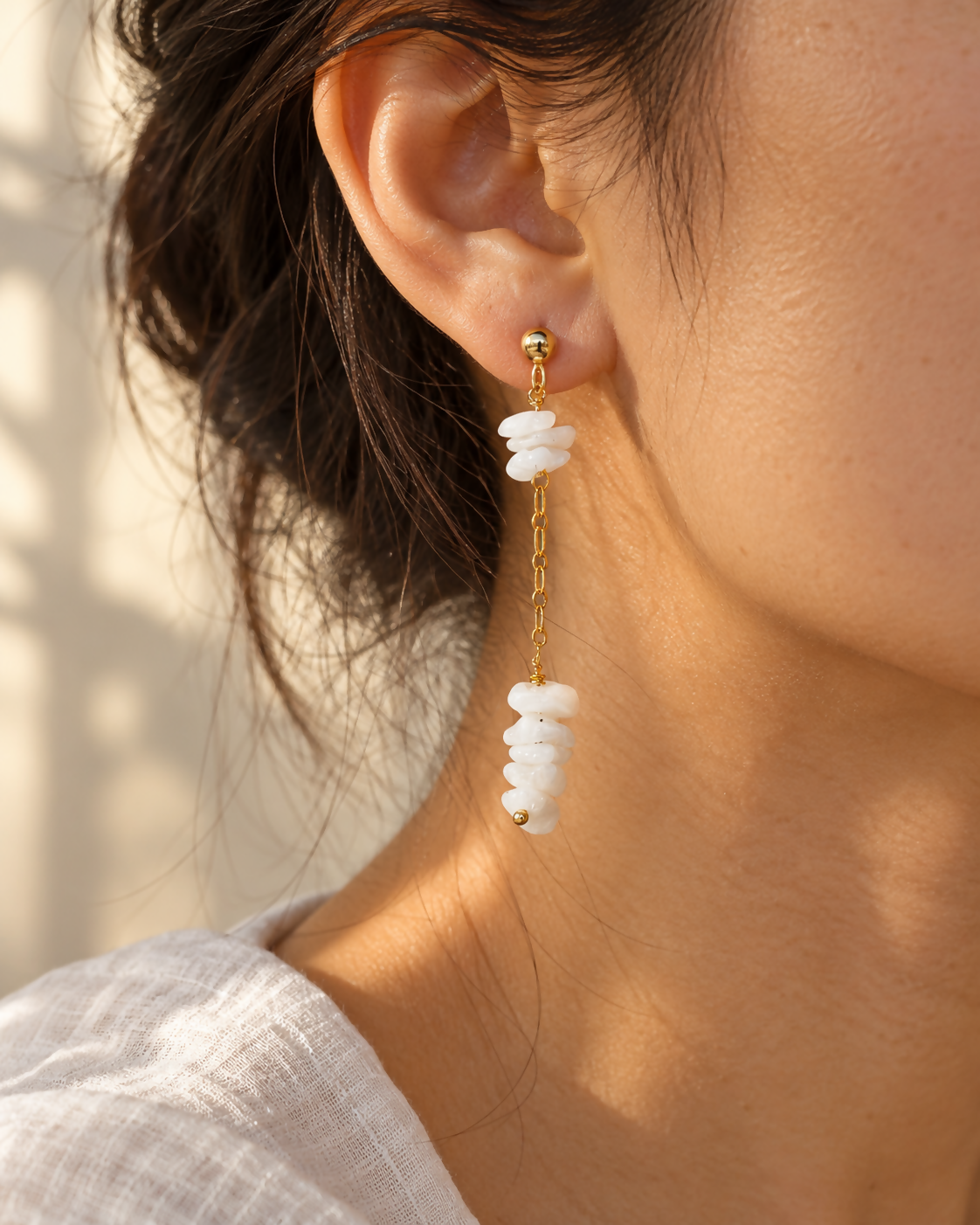 White Onyx Drop Earrings | Gold Plated 925 Sterling Silver