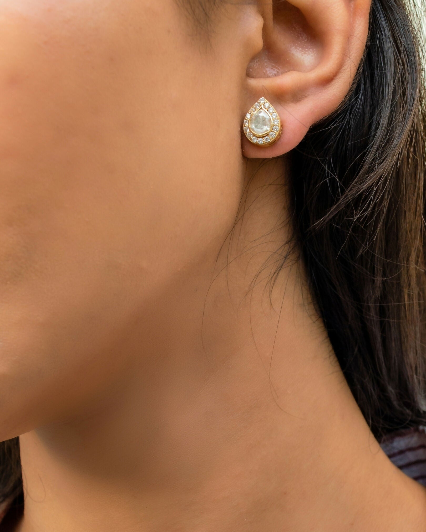 Pear Moissanite Polki Studs