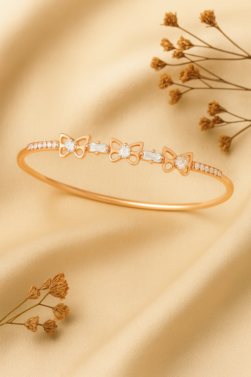 Anuradha Art Jewellery fancy rose gold finish with shimmering stone stud cuff bracelet, Kada bracelet for women and girls.