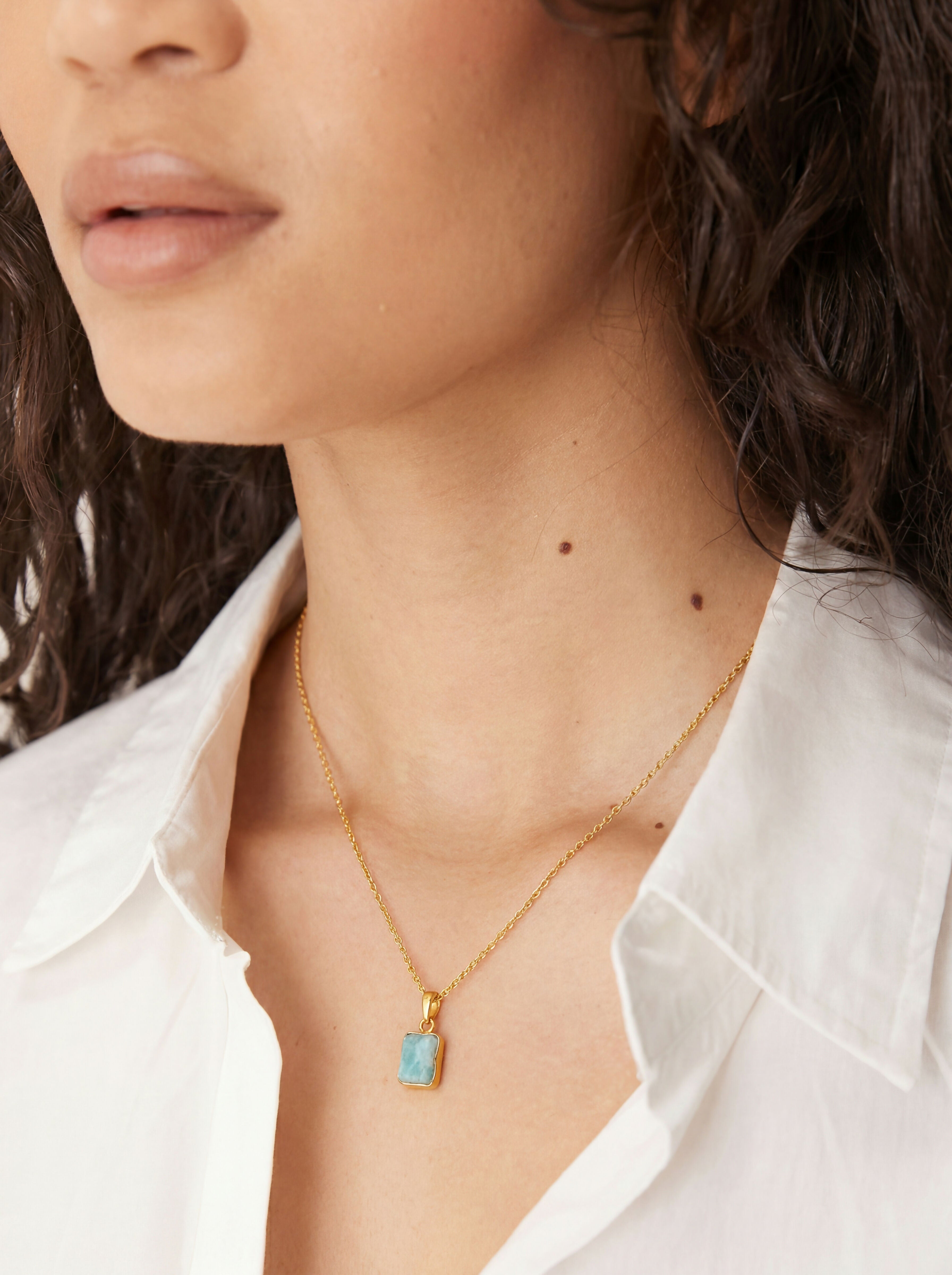 Azure Tile Amazonite Gold Plated 925 Sterling Silver Necklace