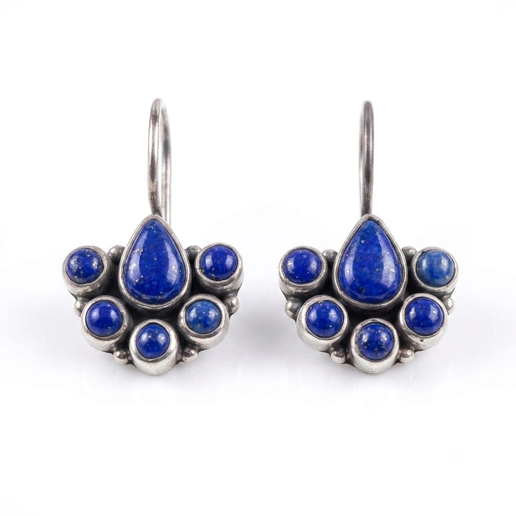 92.5 Sterling Silver Lapis Lazuli Fan-Cluster Drop Earrings in Oxidized Finish