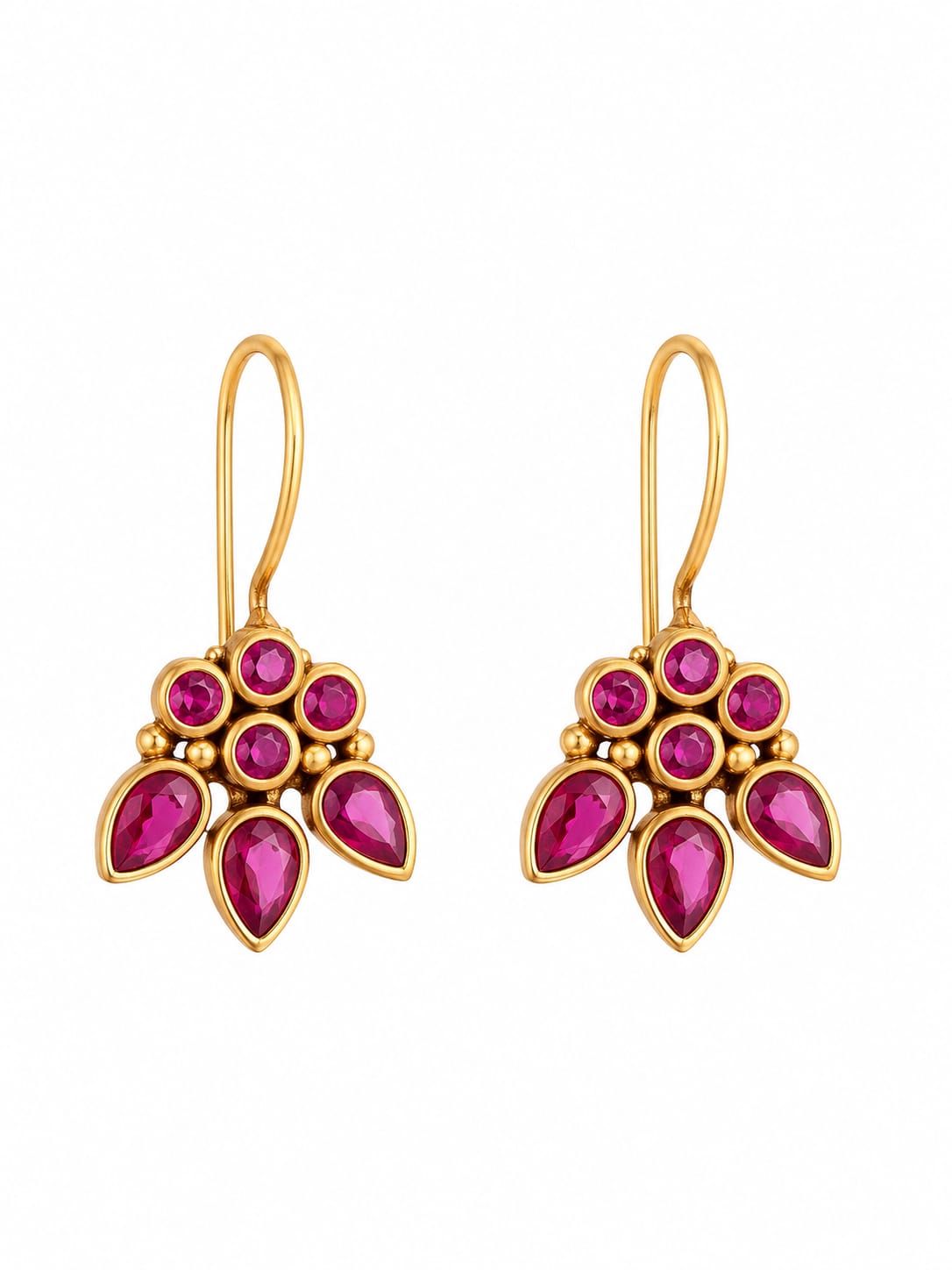 92.5 Sterling Silver Pink Ruby Cluster Drop Earrings in Gold-Vermeil