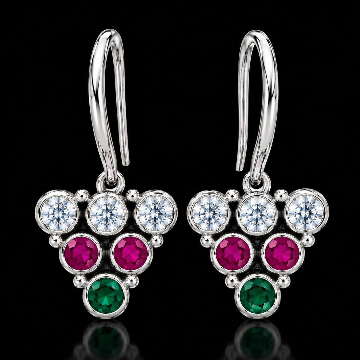 92.5 Sterling Silver Multicolor Triangular Cluster Drop Earrings in White Rhodium
