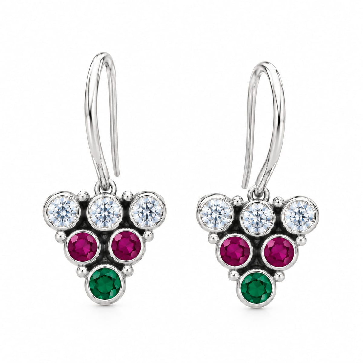92.5 Sterling Silver Multicolor Triangular Cluster Drop Earrings in White Rhodium