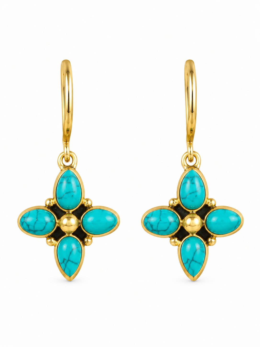 92.5 Sterling Silver Turquoise Floral Drop Earrings in Gold-Vermeil