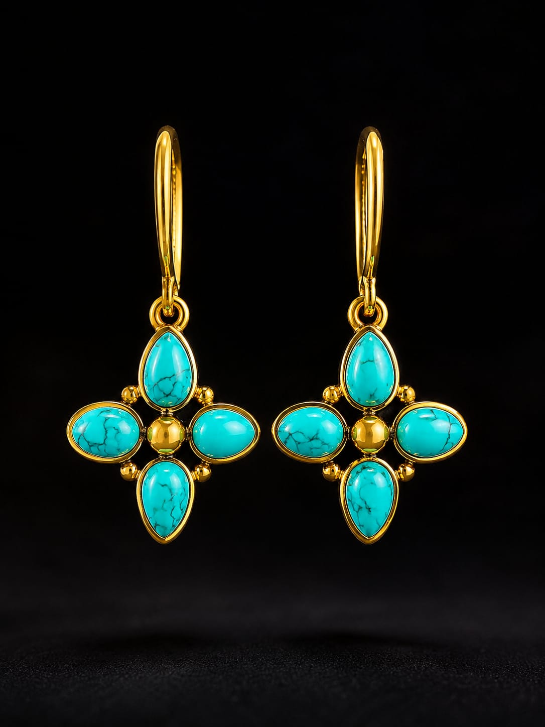 92.5 Sterling Silver Turquoise Floral Drop Earrings in Gold-Vermeil