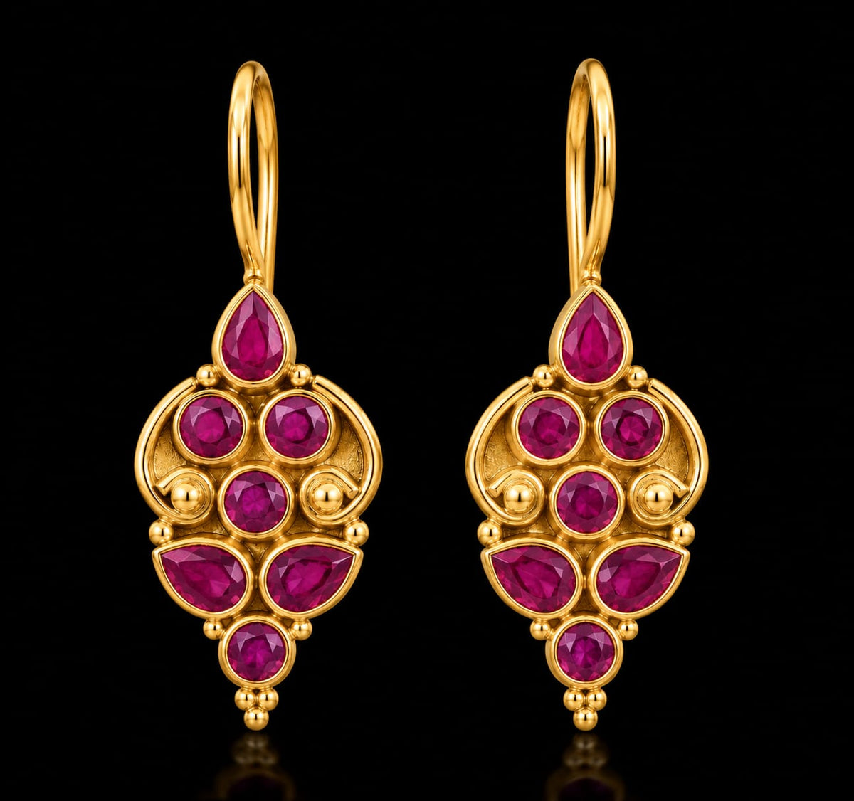 92.5 Sterling Silver Pink Ruby Medallion Drop Earrings in Gold-Vermeil