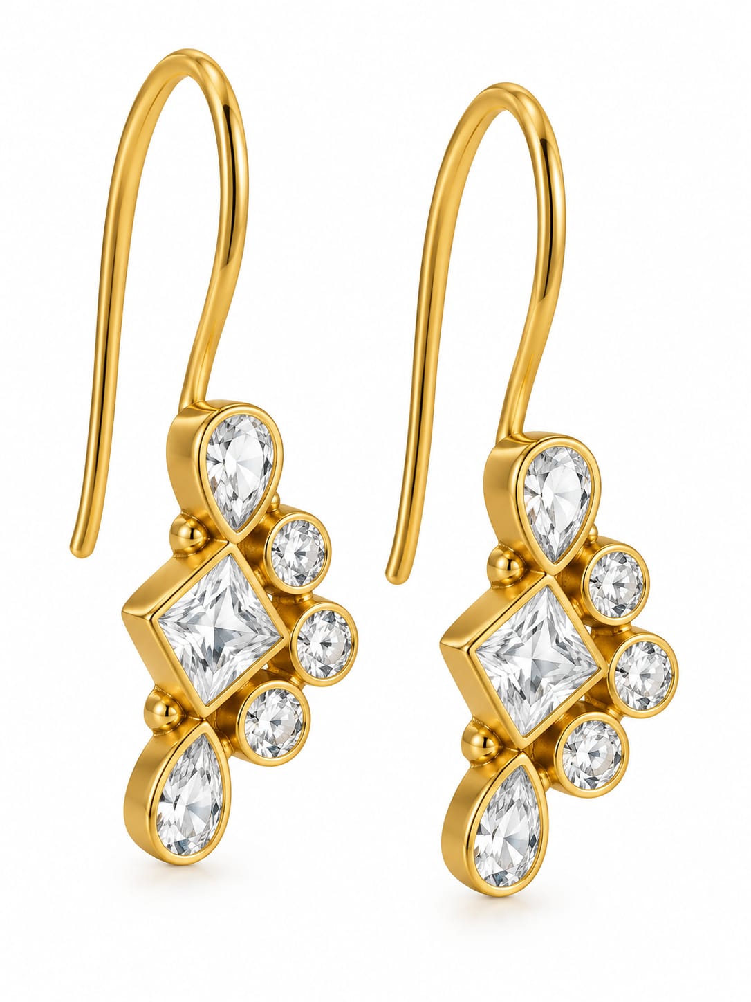 92.5 Sterling Silver Cubic Zirconia Geometric Cluster Drop Earrings in Gold-Vermeil