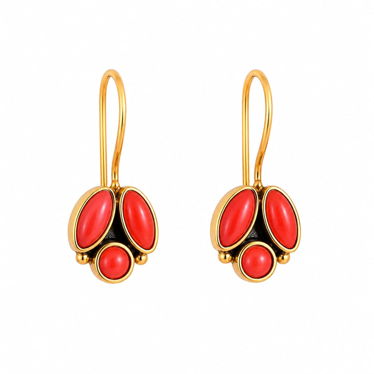 92.5 Sterling Silver Red Coral Cluster Drop Earrings in Gold-Vermeil
