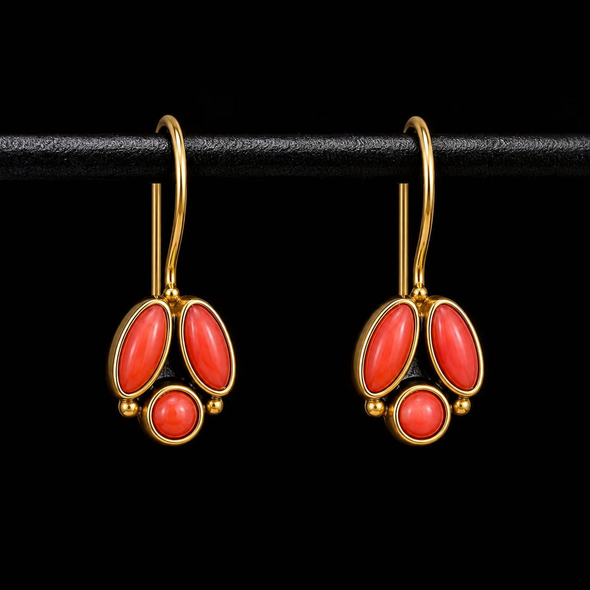 92.5 Sterling Silver Red Coral Cluster Drop Earrings in Gold-Vermeil