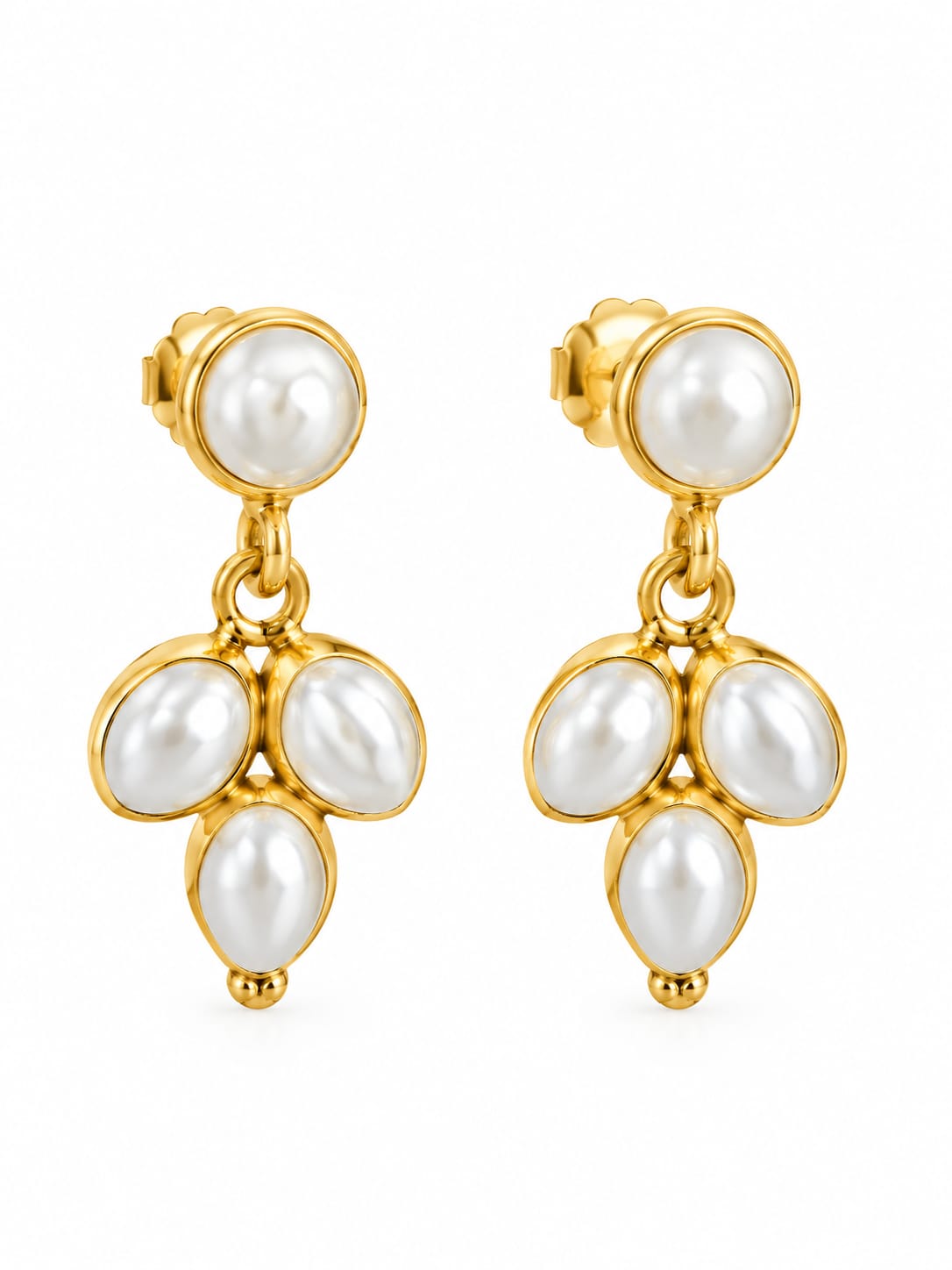92.5 Sterling Silver Pearl Cluster Stud Drop Earrings in Gold-Vermeil