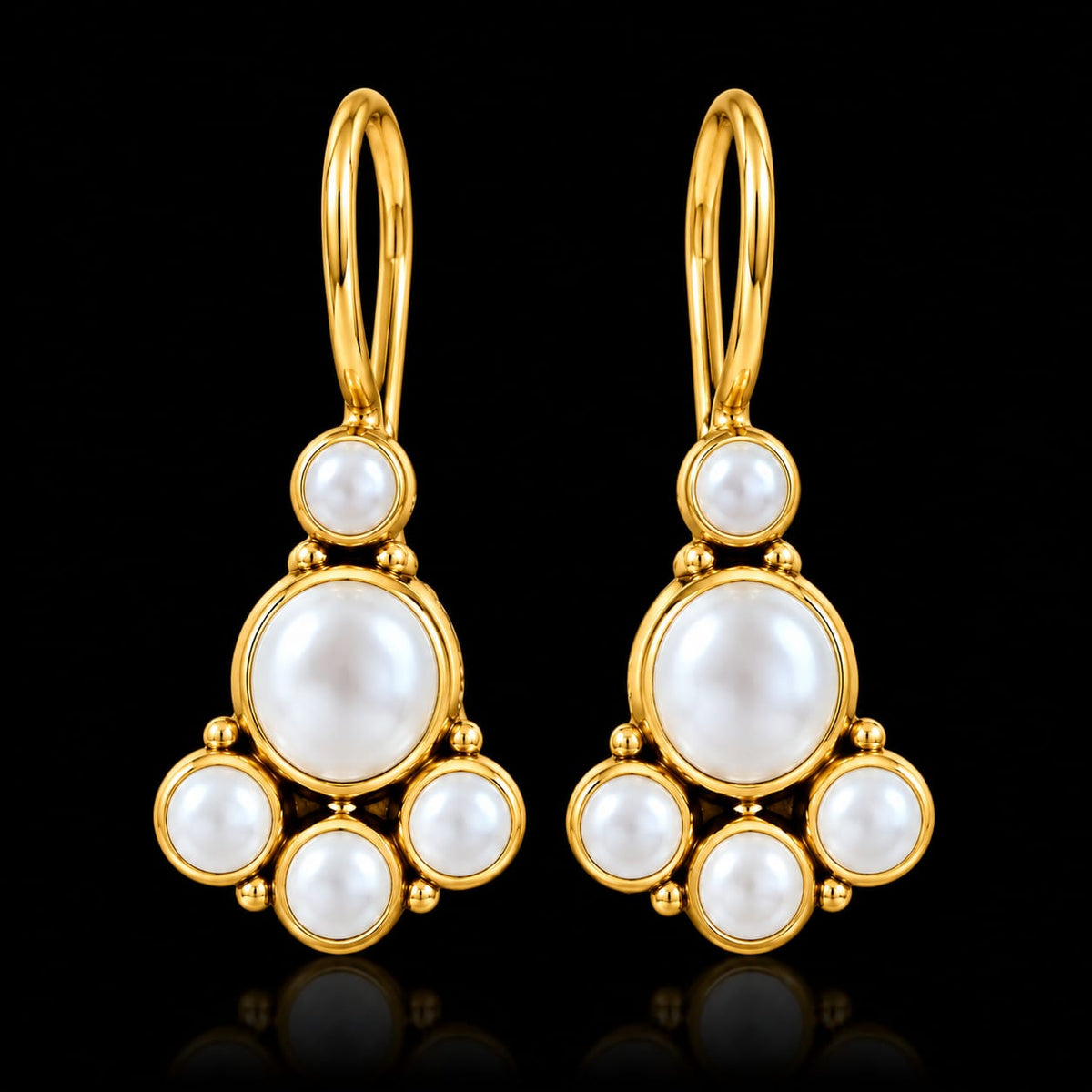 92.5 Sterling Silver Pearl Tiered Cluster Drop Earrings in Gold-Vermeil