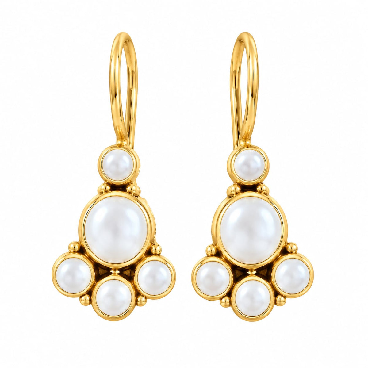 92.5 Sterling Silver Pearl Tiered Cluster Drop Earrings in Gold-Vermeil