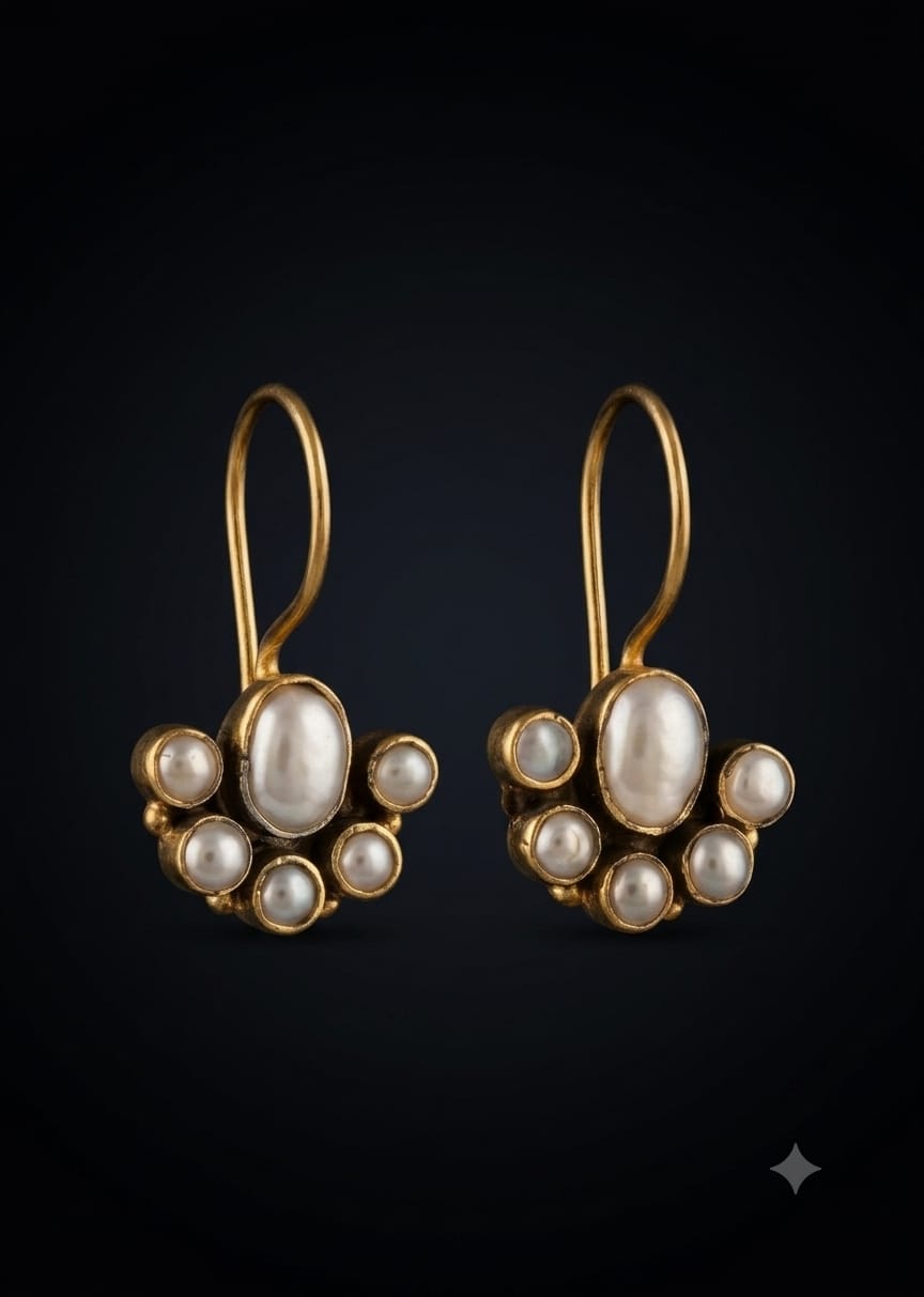 Elegant 92.5 Sterling Silver Pearl & Gold-Vermeil Drop Earrings