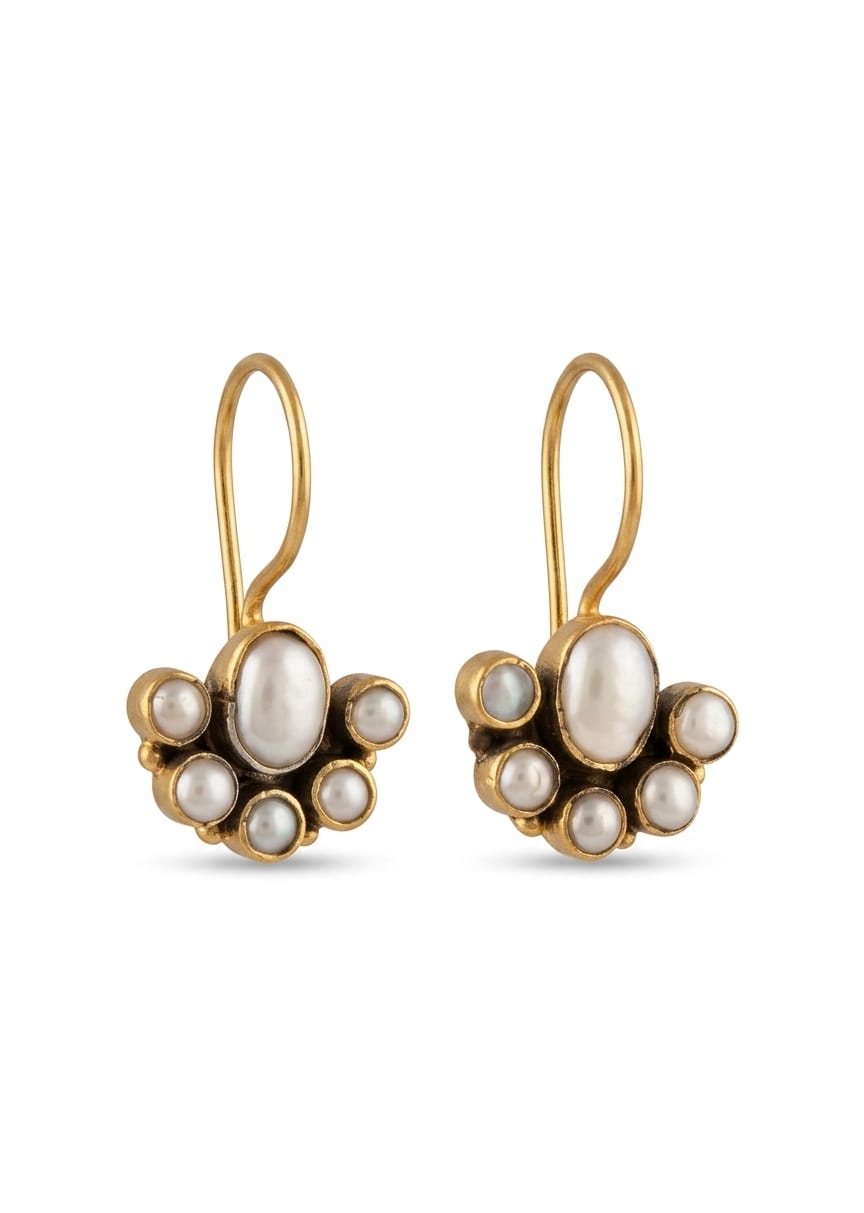 Elegant 92.5 Sterling Silver Pearl & Gold-Vermeil Drop Earrings