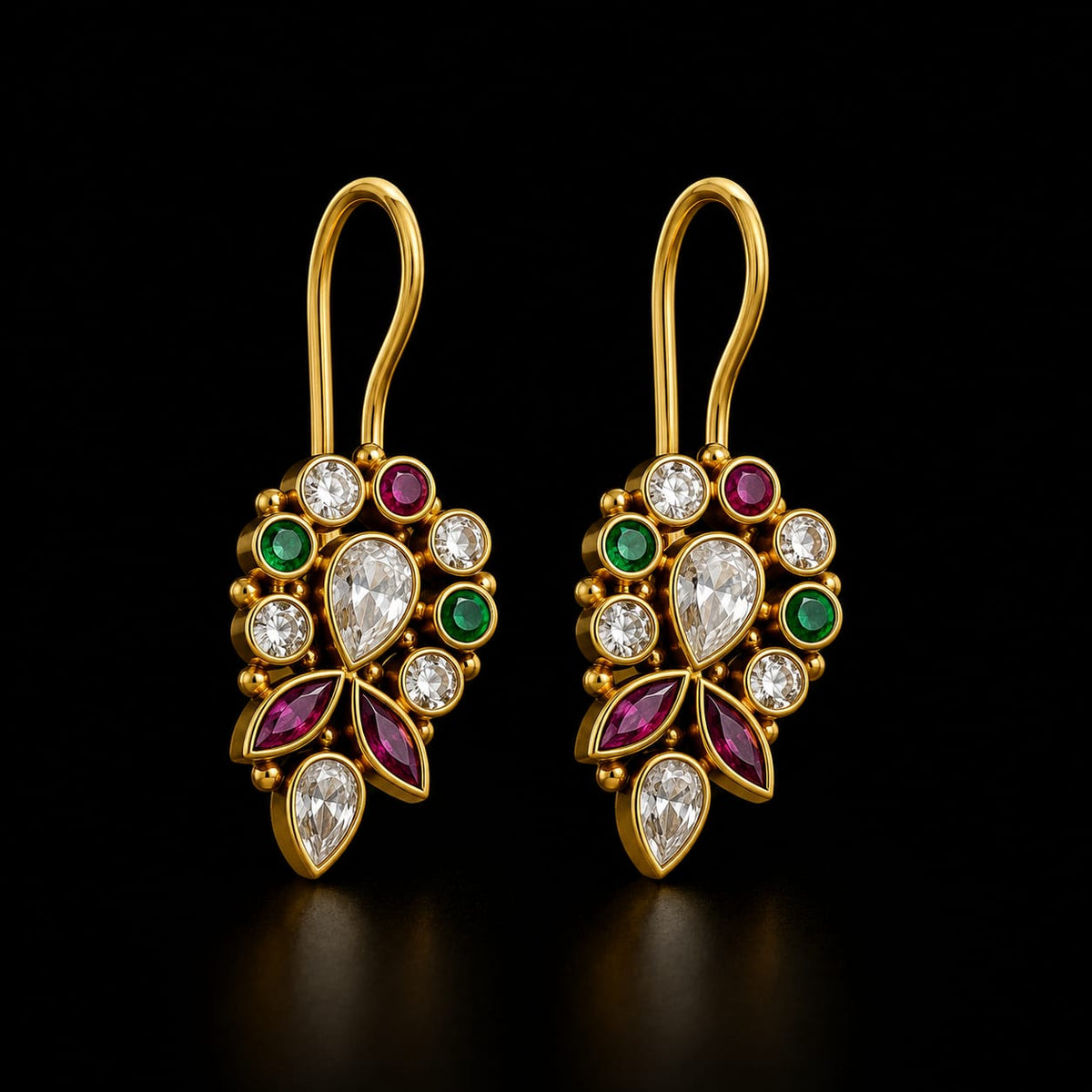 92.5 Sterling Silver Multicolor Gemstone Cluster Drop Earrings in Gold-Vermeil