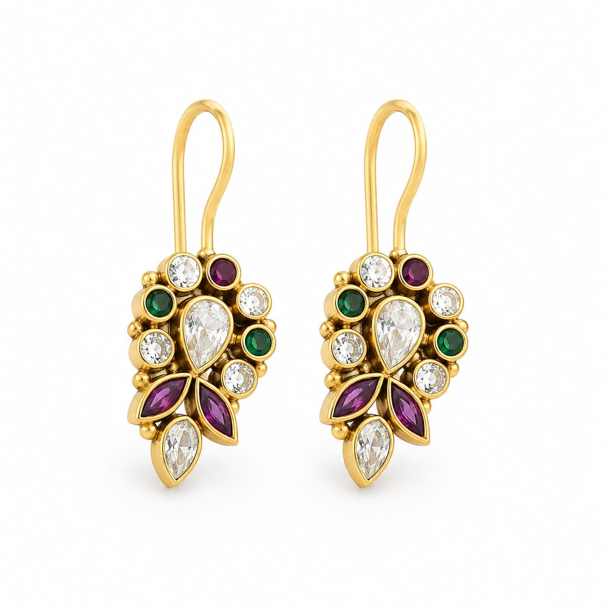 92.5 Sterling Silver Multicolor Gemstone Cluster Drop Earrings in Gold-Vermeil