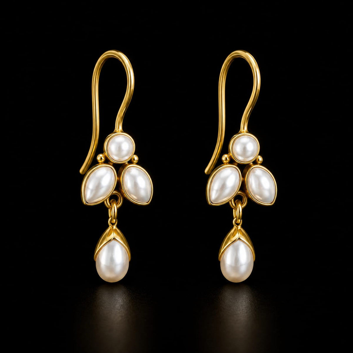 92.5 Sterling Silver Pearl Cluster Drop Earrings in Gold-Vermeil