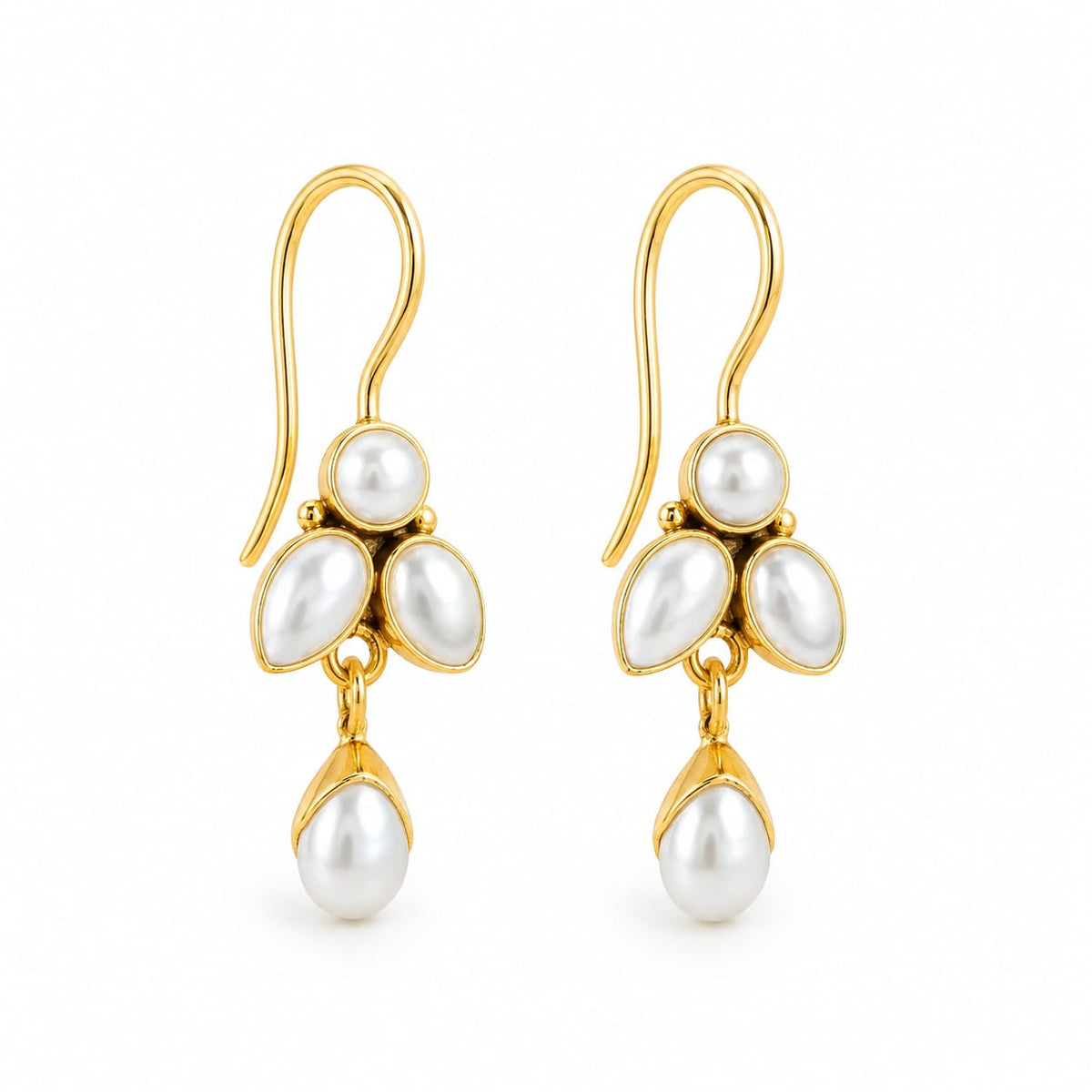 92.5 Sterling Silver Pearl Cluster Drop Earrings in Gold-Vermeil