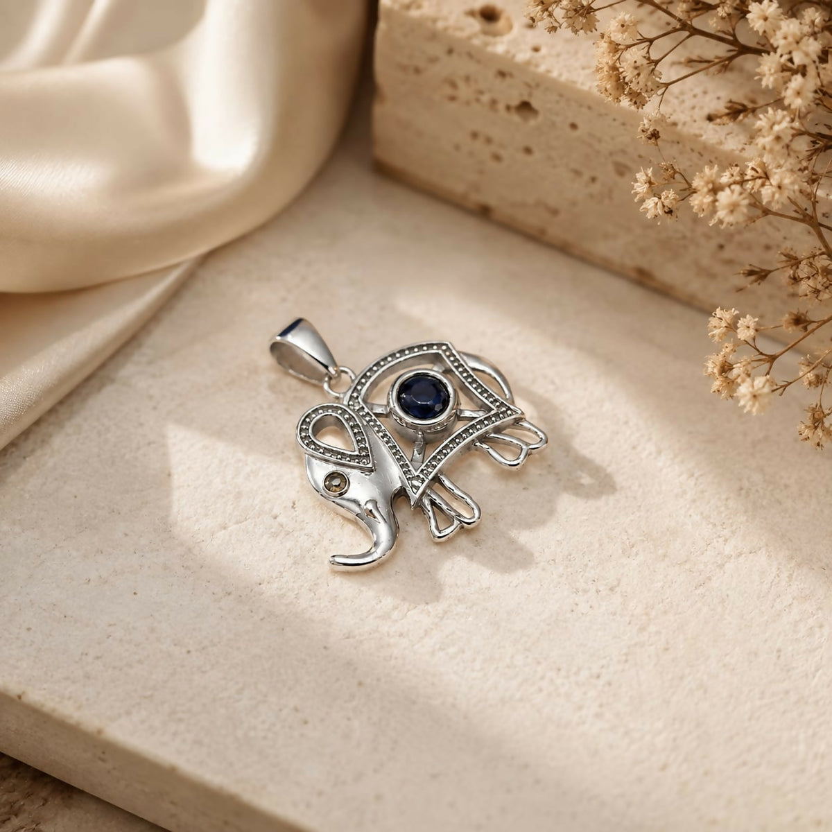 Black Onyx Elephant Pendant in 925 Sterling Silver