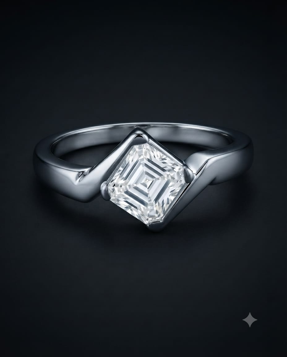 Men’s 92.5 Silver Kite-Set Square CZ Twisted Shank Ring in White Rhodium Finish