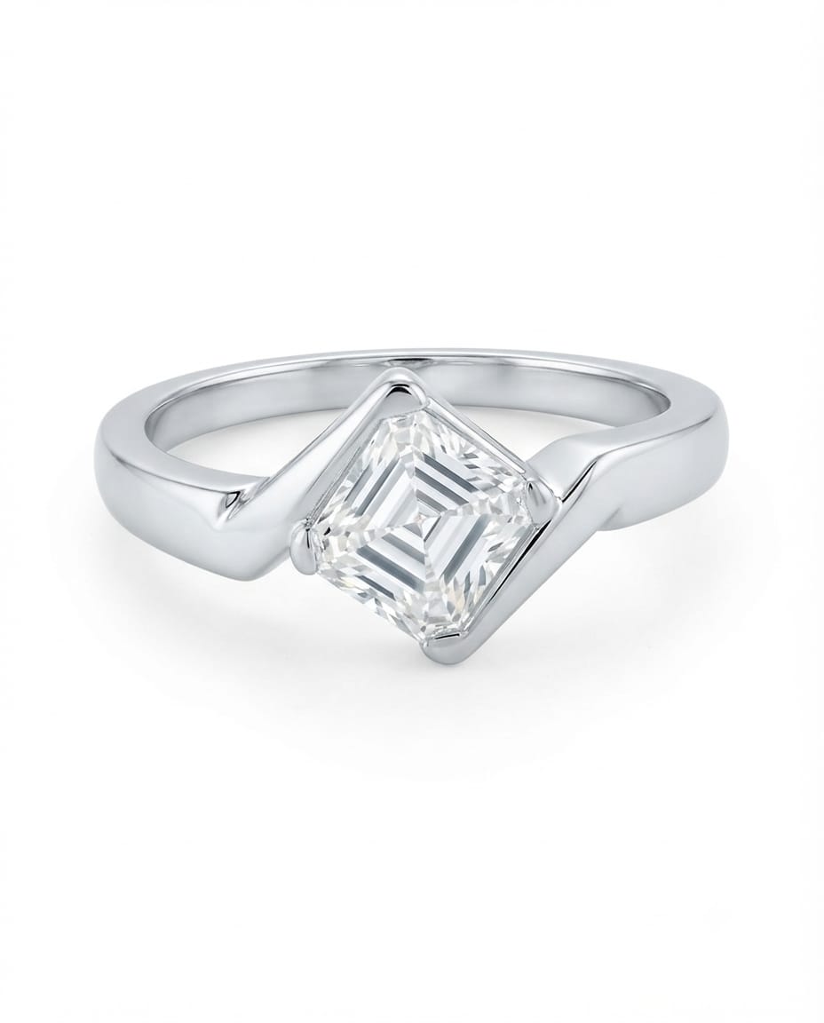 Men’s 92.5 Silver Kite-Set Square CZ Twisted Shank Ring in White Rhodium Finish