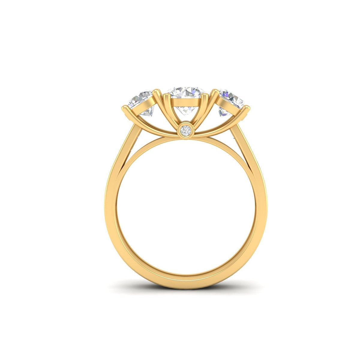 2Ct Round Cut Moissanite Three Stone Engagement Ring 14K Yellow Gold Plated