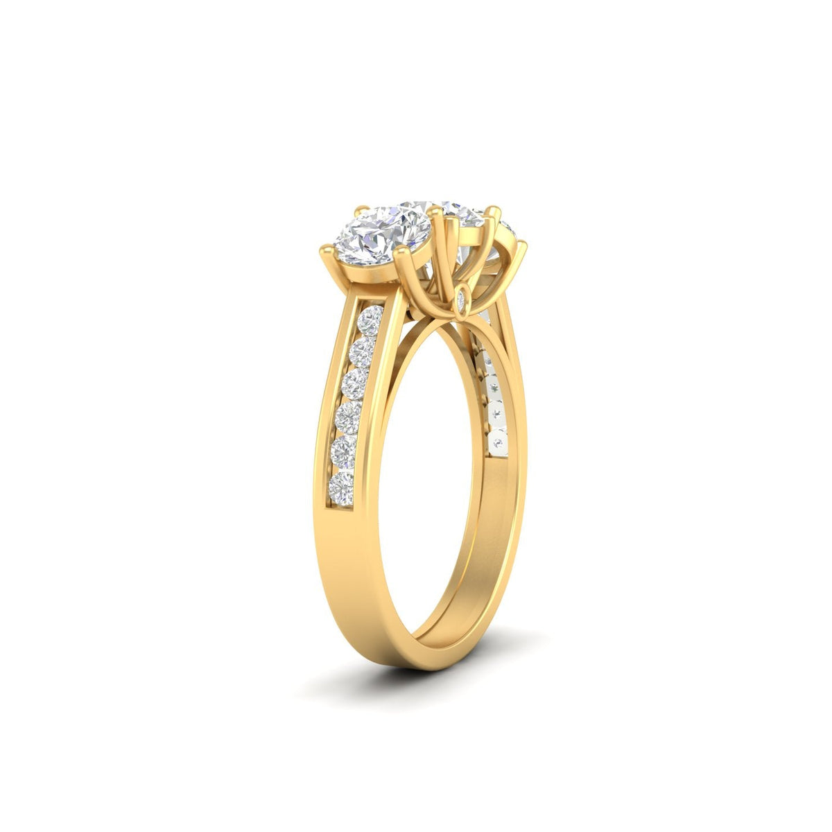 2Ct Round Cut Moissanite Three Stone Engagement Ring 14K Yellow Gold Plated