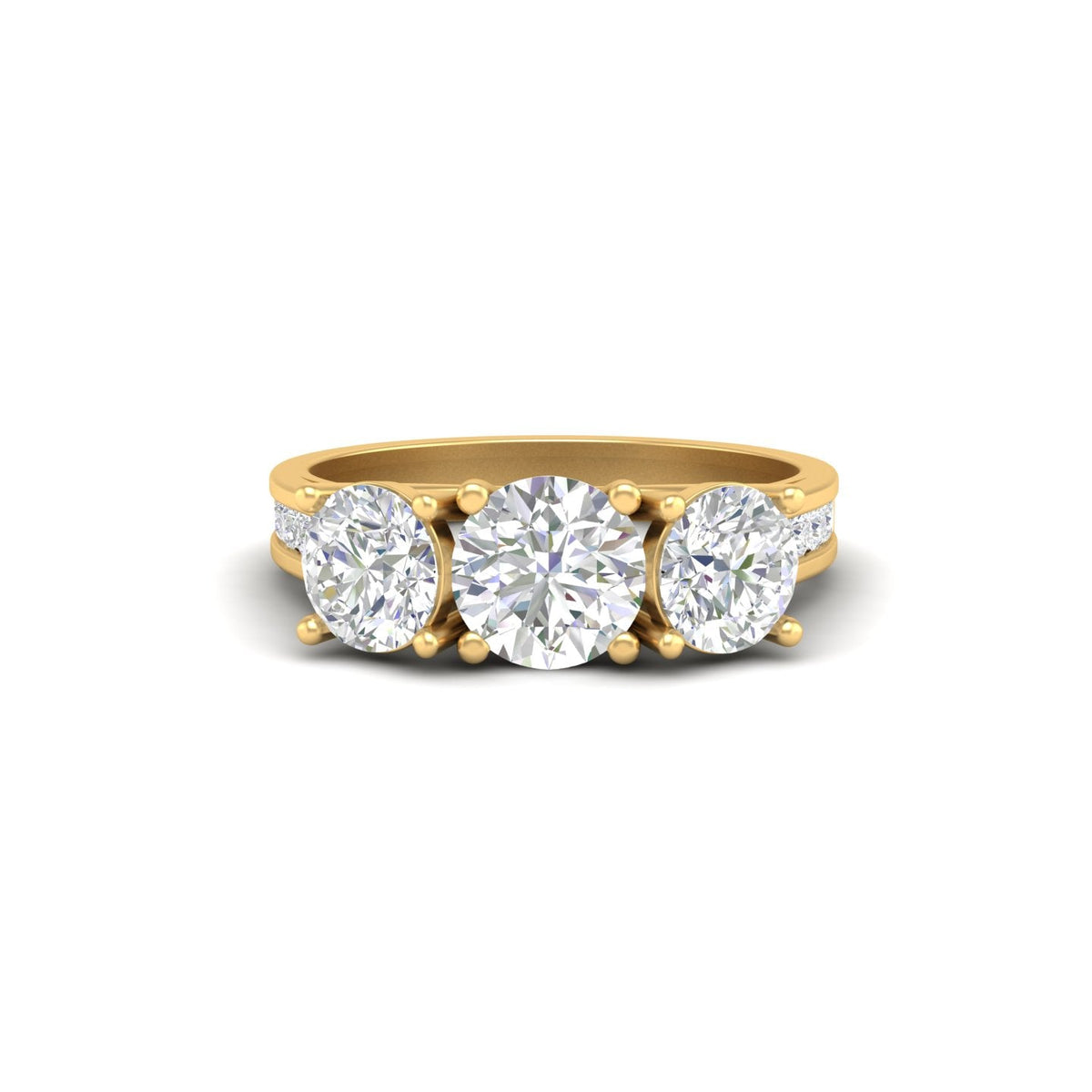 2Ct Round Cut Moissanite Three Stone Engagement Ring 14K Yellow Gold Plated