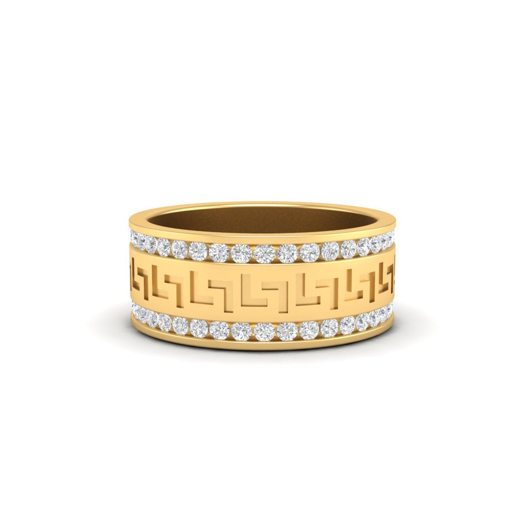 2.33Ct Round Cut Moissanite Men Unique Wedding Band Ring 14K Yellow Gold Plated