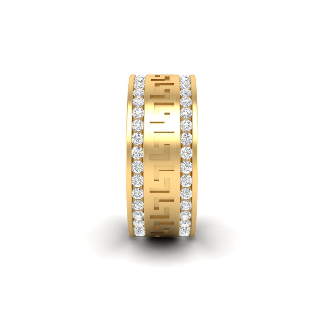 2.33Ct Round Cut Moissanite Men Unique Wedding Band Ring 14K Yellow Gold Plated