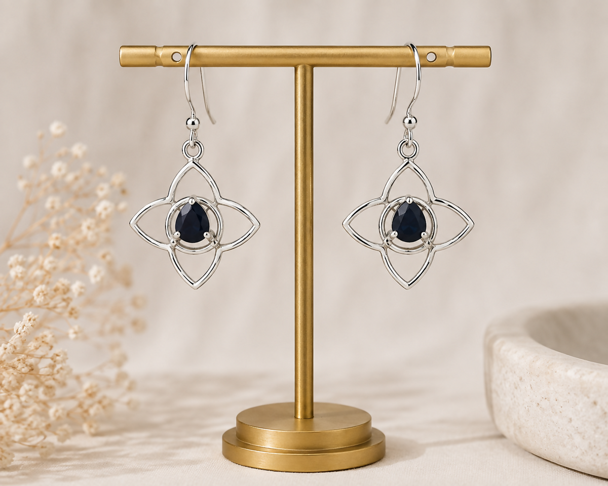 Natural Black Onyx Earrings | 925 Sterling Silver | Floral Drop Earrings